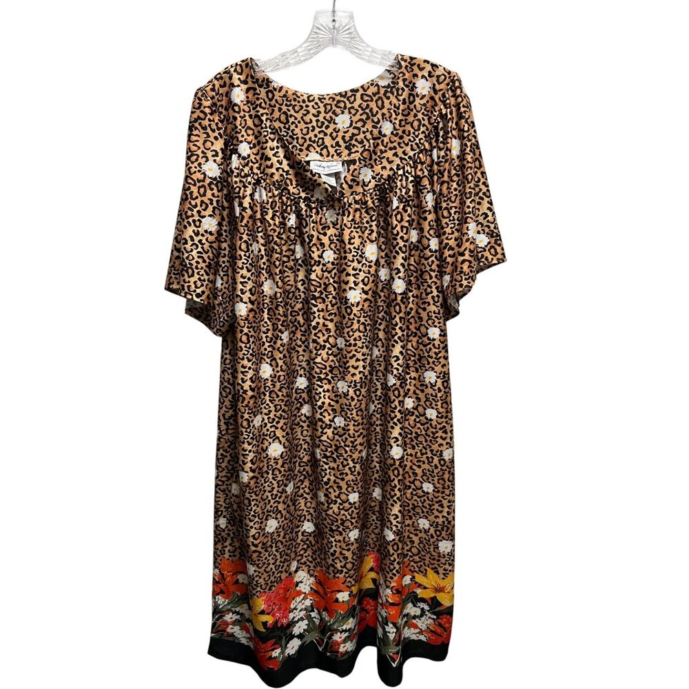 Leopard Print Floral Border Womens Nightgown By Anthony Richards 2X Made In Bang